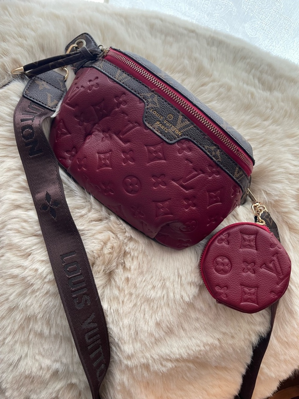 Burgundy Crossbody Bag with Coin Pouch